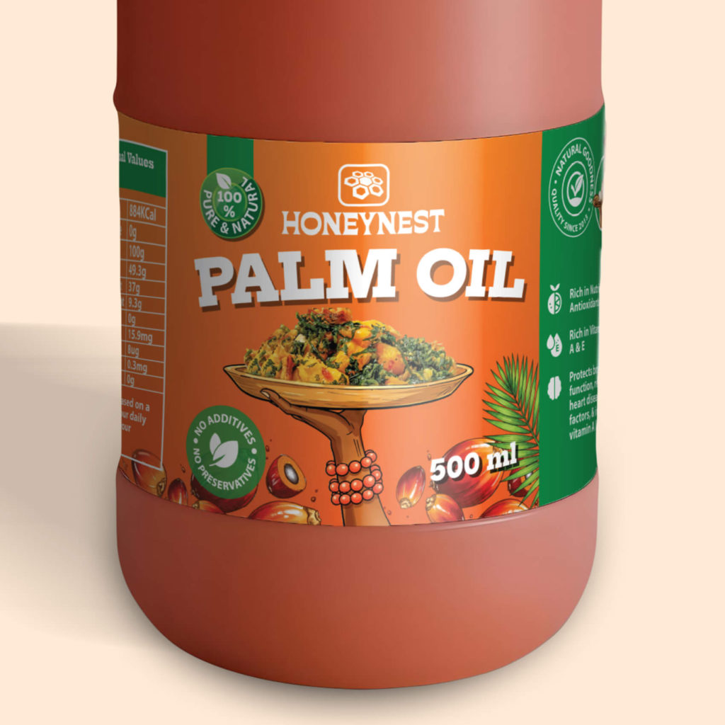 Honeynest Palm Oil Bottle with Label Packaging Design by Ultigraph