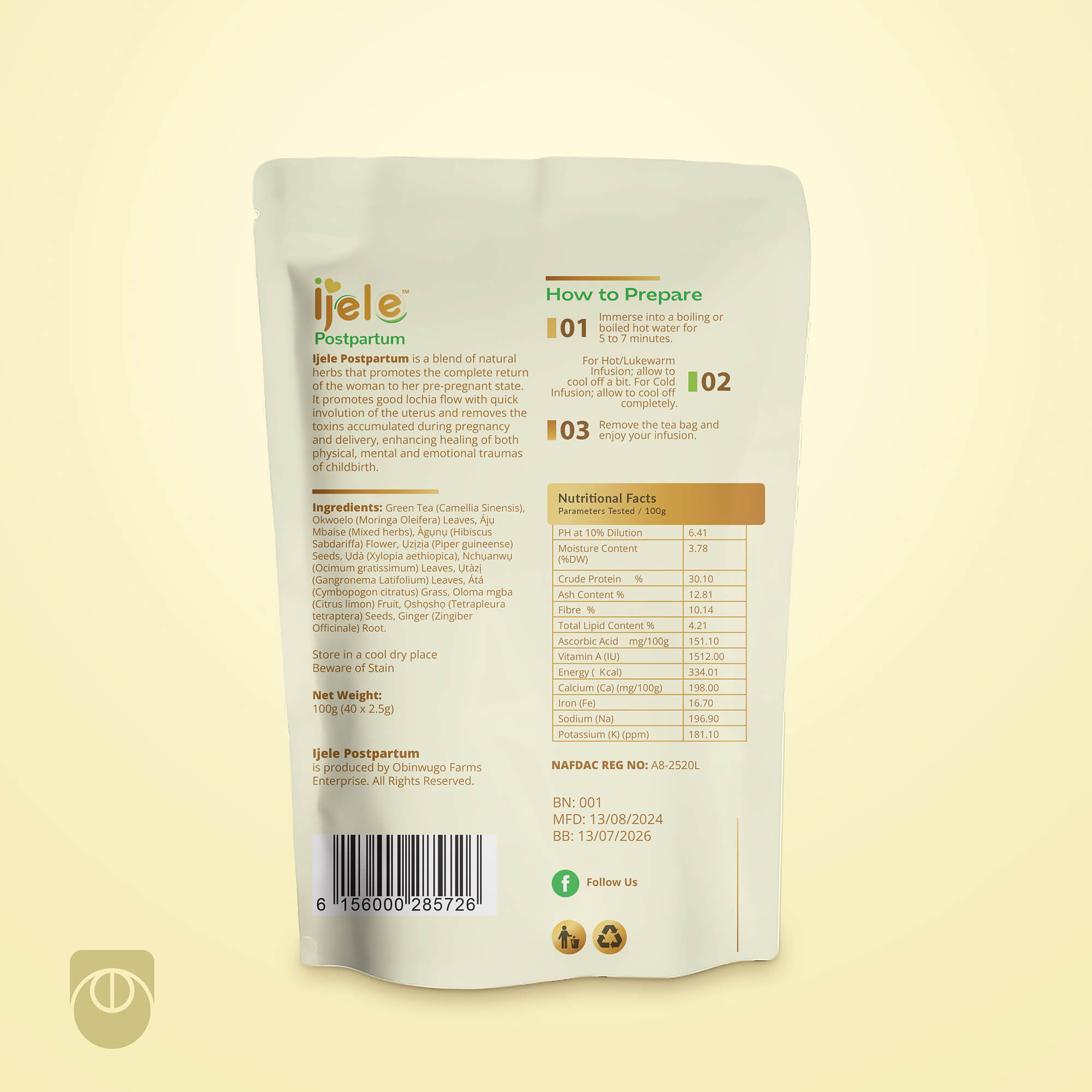 Ijele Postpartum Tea Packaging Design in Gloss Laminated Pouch by Ultigraph