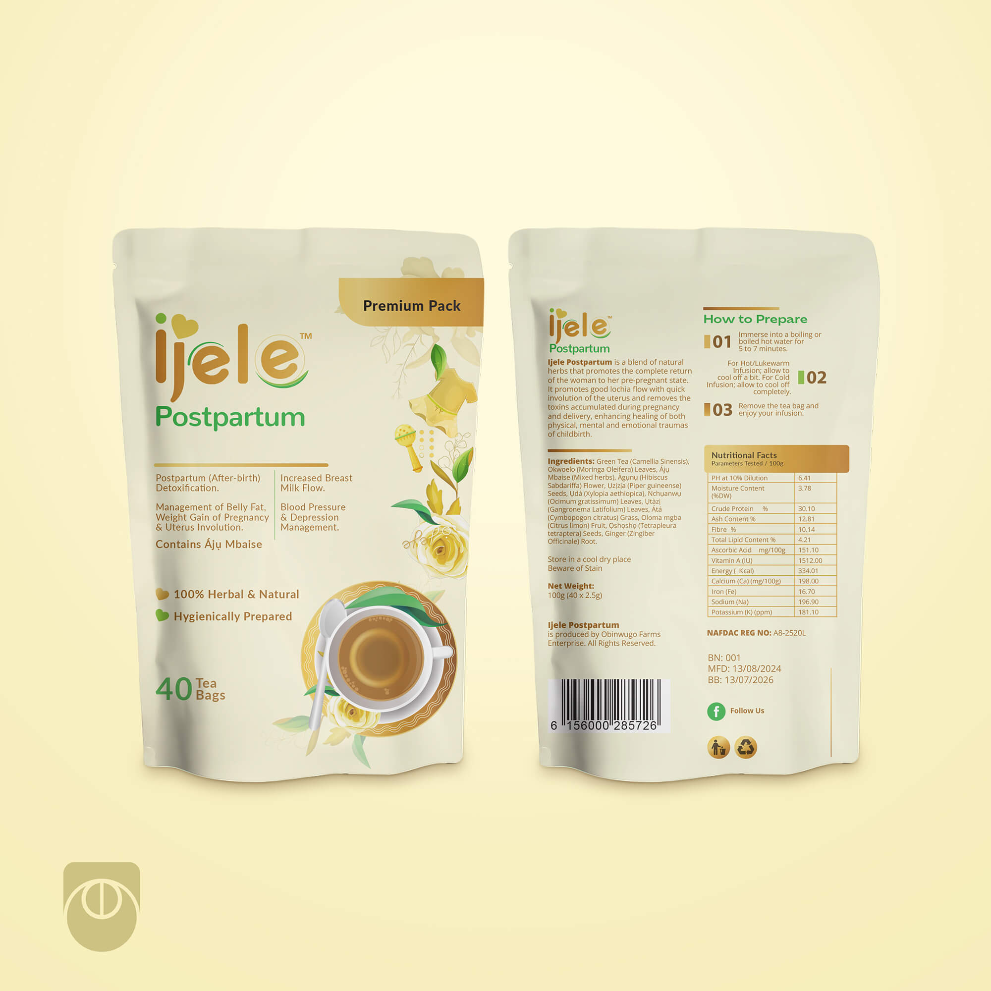 Ijele Postpartum Tea Packaging Design in Gloss Laminated Pouch by Ultigraph