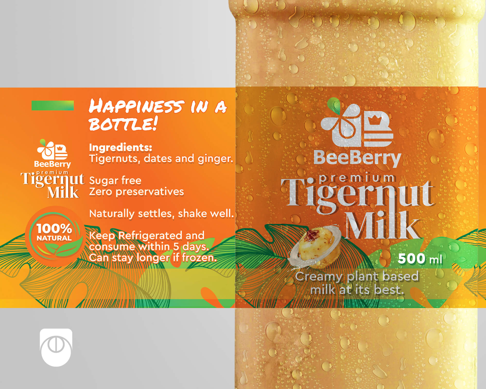 BeeBerry Tigernut Milk Label Design and Printing by Ultigraph